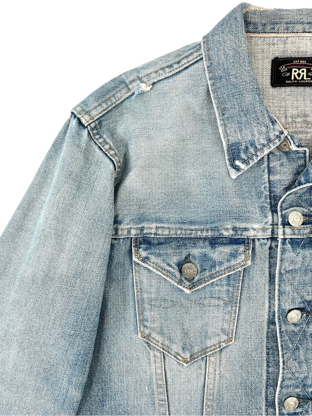 RRL Ralph Lauren Double RL Light Wash Distressed Denim Jacket sz M - Picture 3 of 10